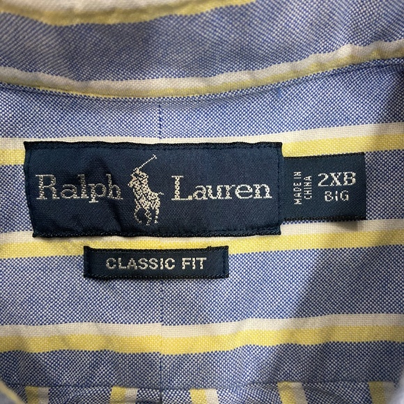 Ralph Lauren Blue & Yellow Striped Collard Classic Fit Button Down Men's 2x Big - Picture 2 of 11